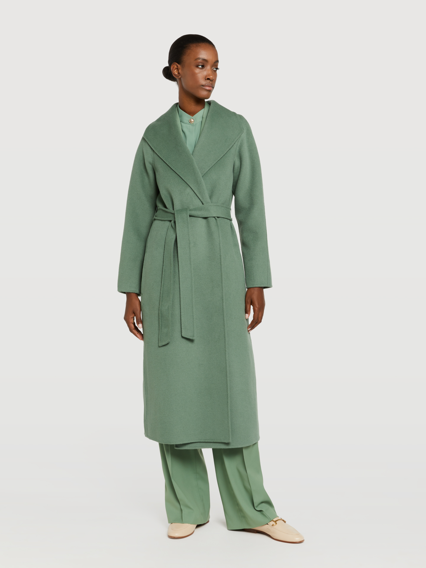 Overcoat Light Green Casual Woman