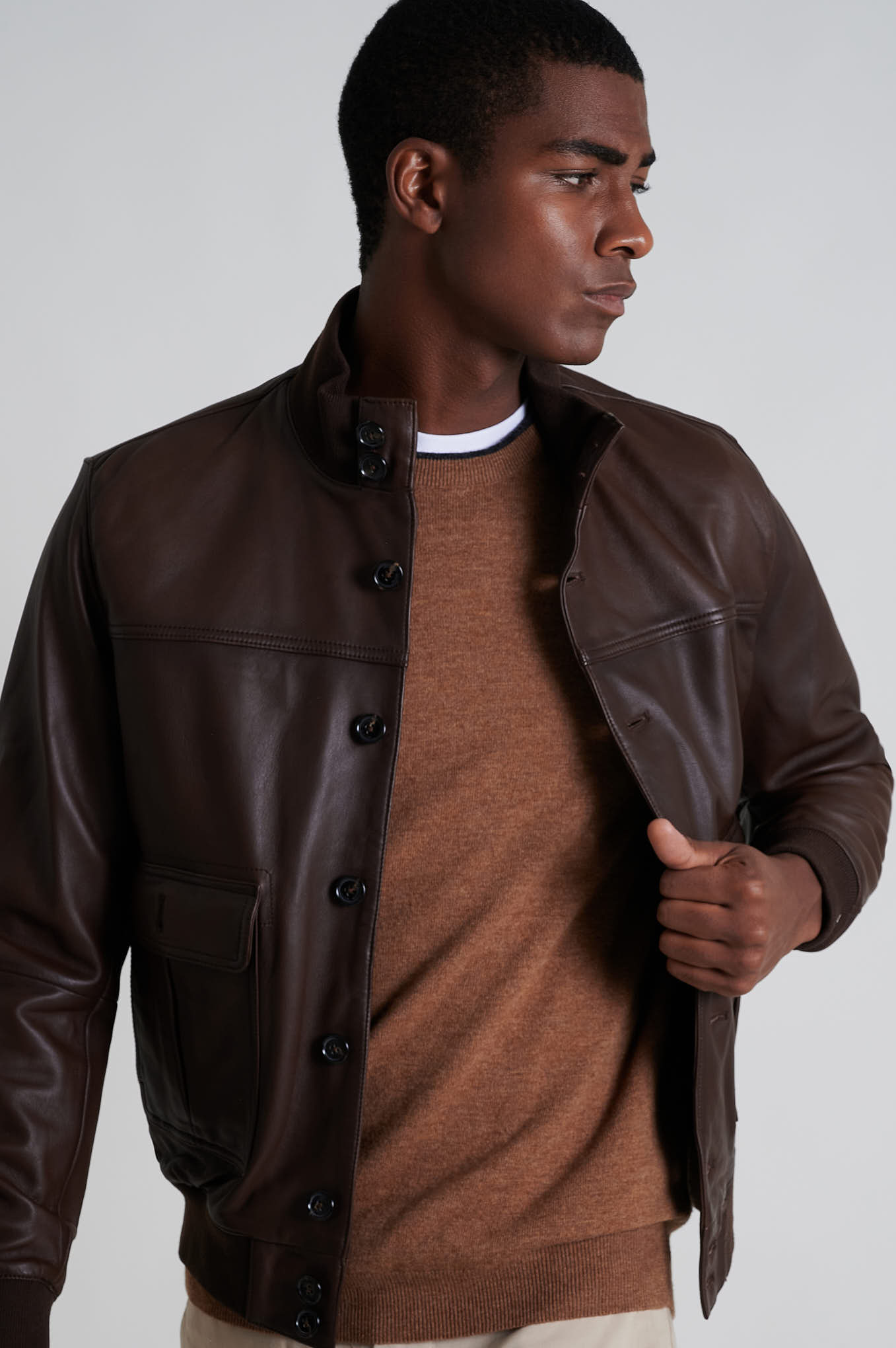 Leather Jacket Chocolate Casual Man