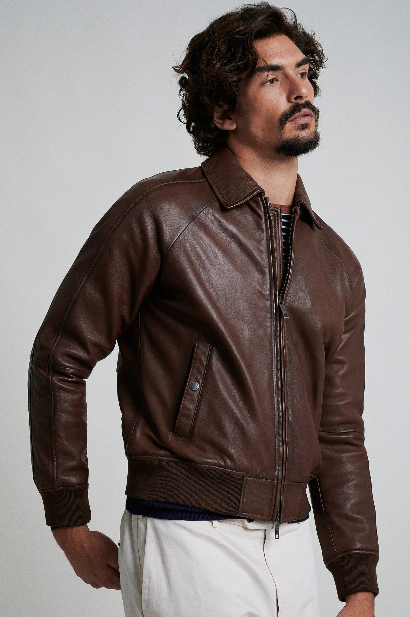 Leather Jacket Brown Casual Man