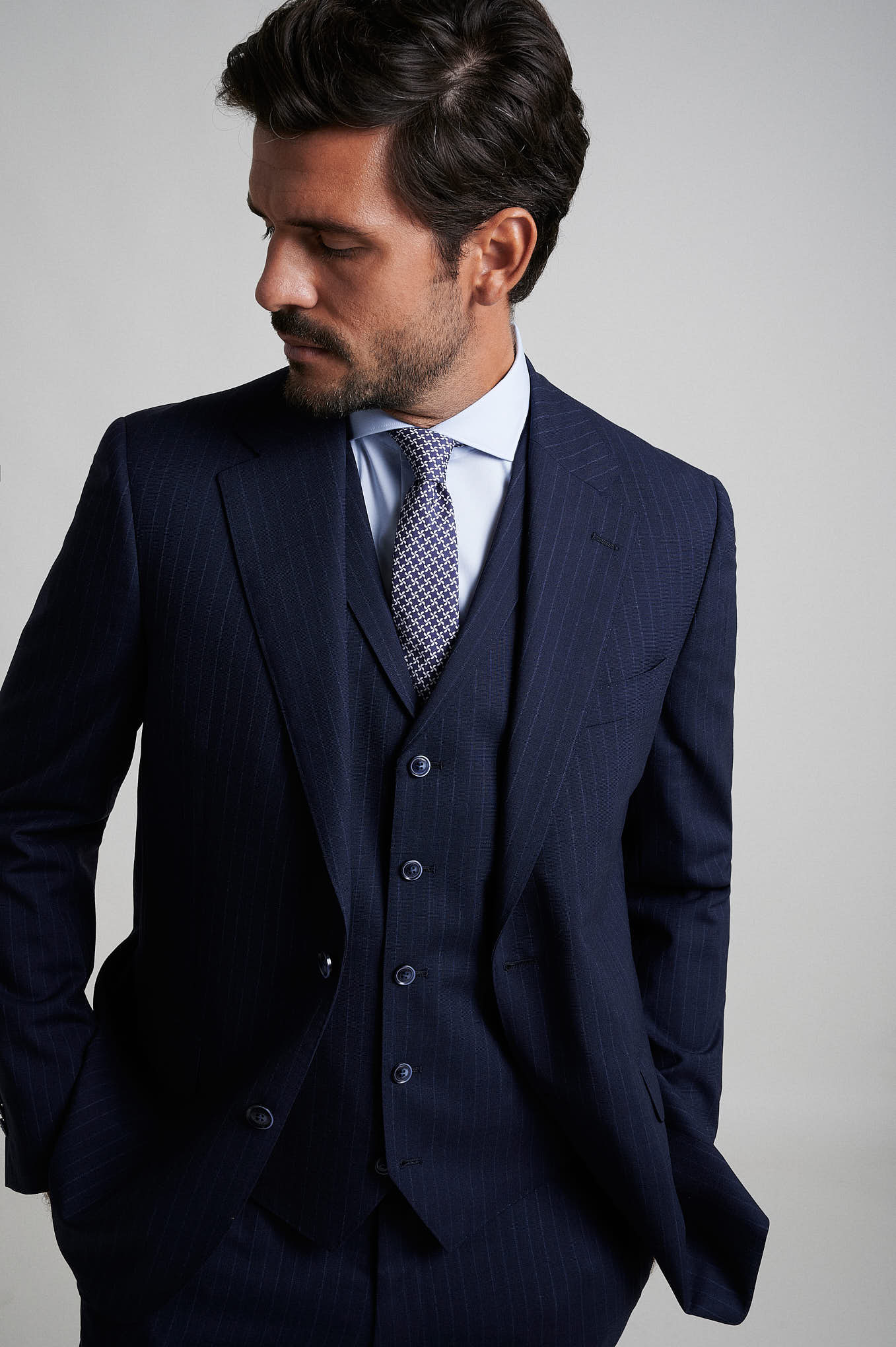 Suit with Vest Dark Blue Formal Man