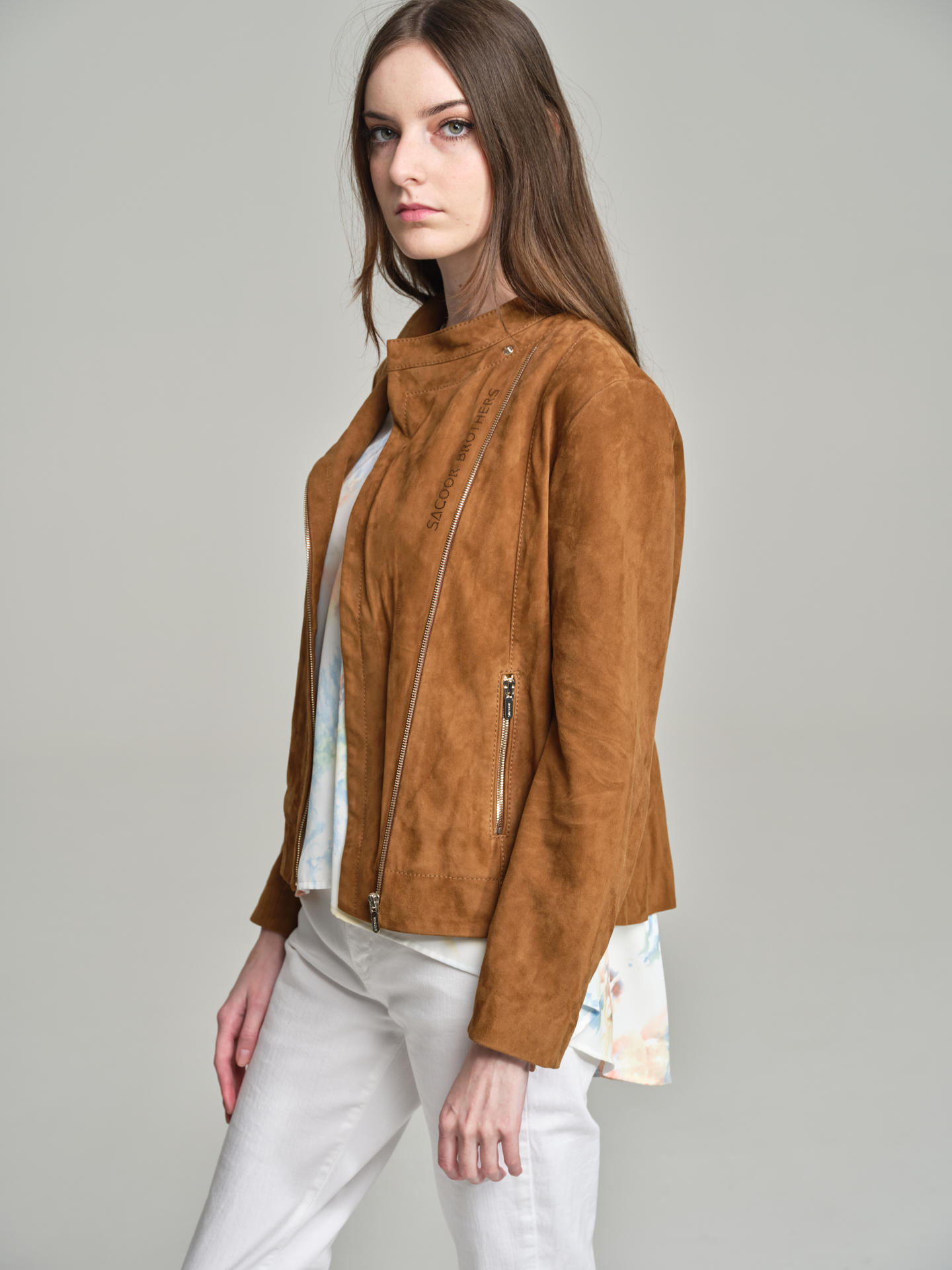 Leather Jacket Cognac Casual Woman