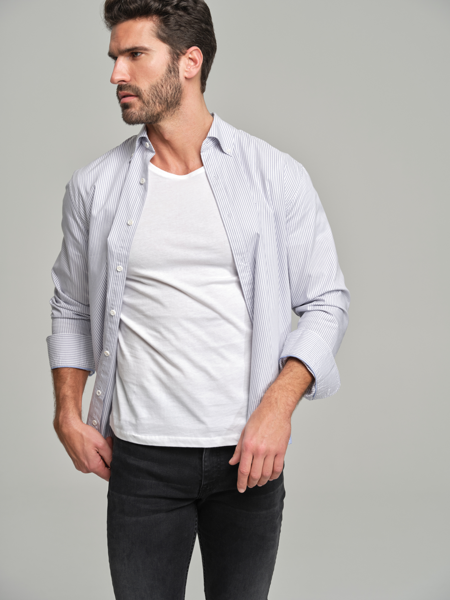 Shirt Sport Light Grey Casual Man
