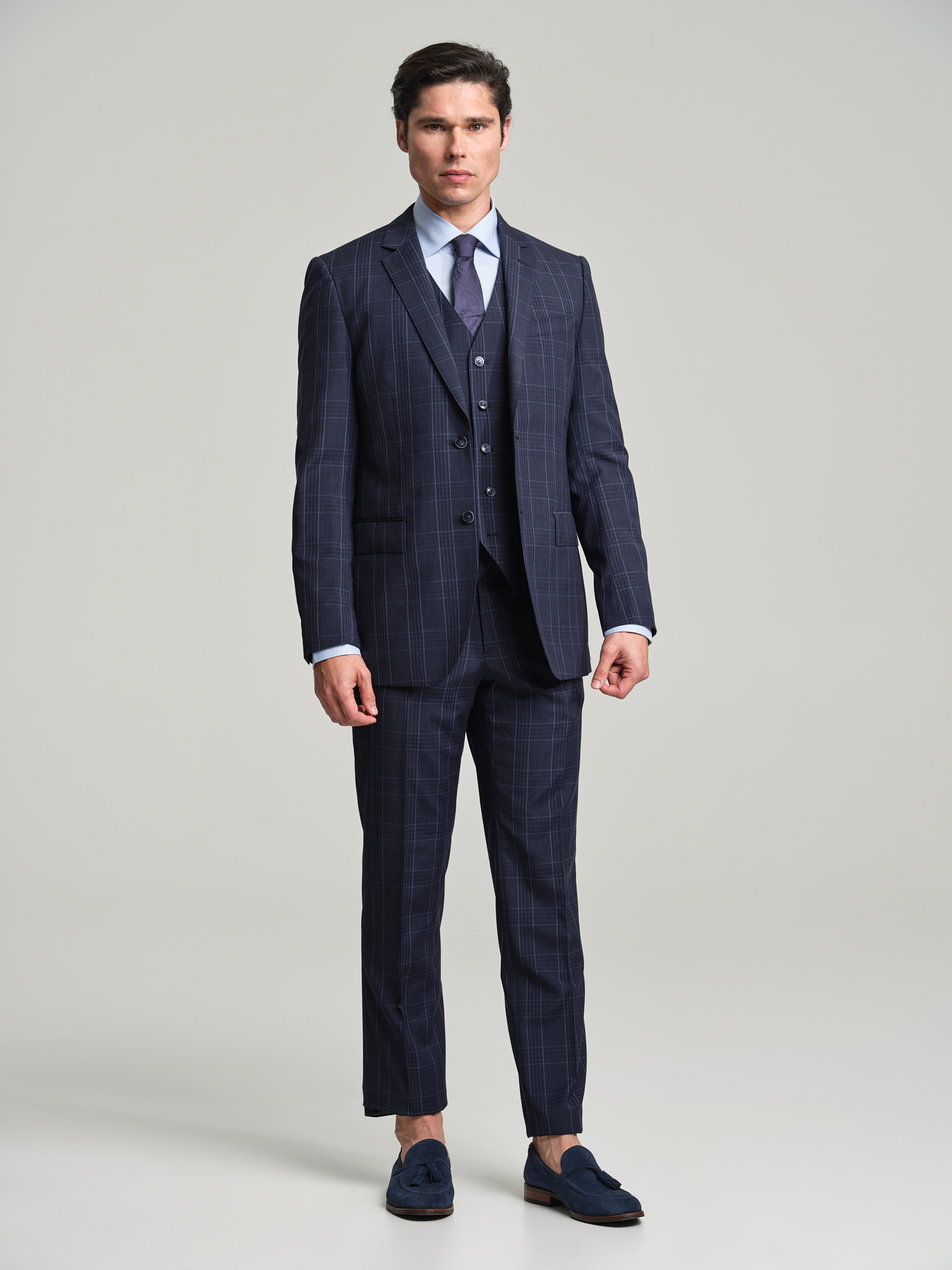 Suit with Vest Dark Blue Classic Man